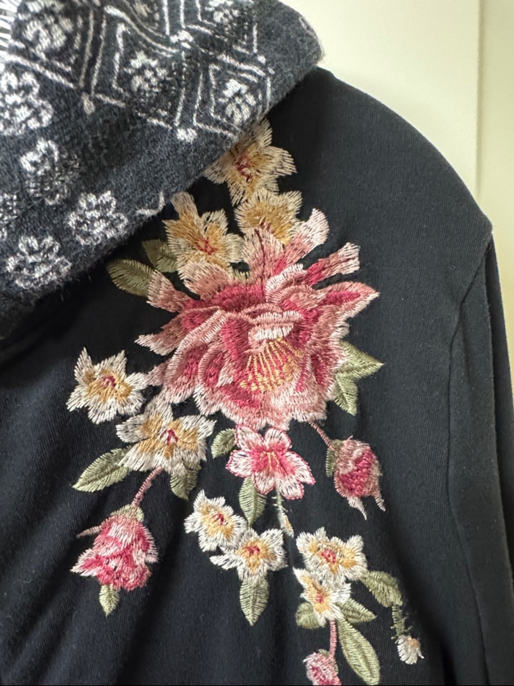 Johnny Was Floral Embroidered Black Zip-Up Hoodie - Picture 5 of 6